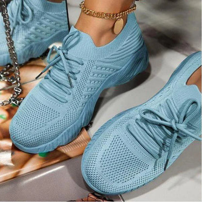 Stylish Women Mesh Breathable Casual Sneakers Lace-up Vulcanized Shoes Comfortable Ladies Platform Sneakers Female