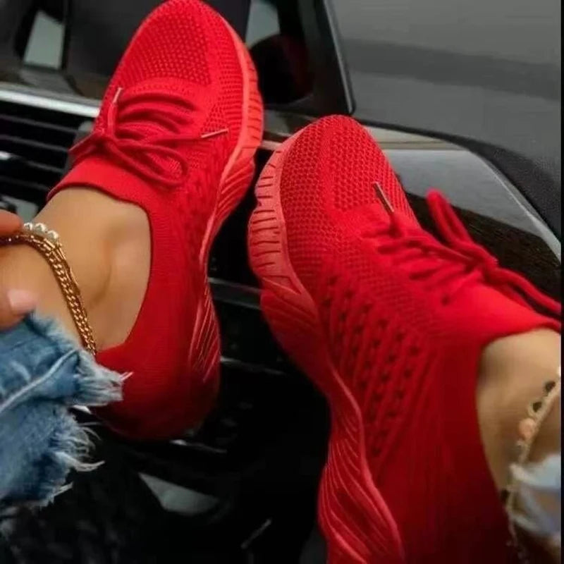 Stylish Women Mesh Breathable Casual Sneakers Lace-up Vulcanized Shoes Comfortable Ladies Platform Sneakers Female