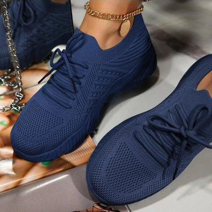 Stylish Women Mesh Breathable Casual Sneakers Lace-up Vulcanized Shoes Comfortable Ladies Platform Sneakers Female
