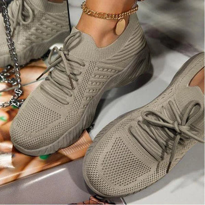 Stylish Women Mesh Breathable Casual Sneakers Lace-up Vulcanized Shoes Comfortable Ladies Platform Sneakers Female