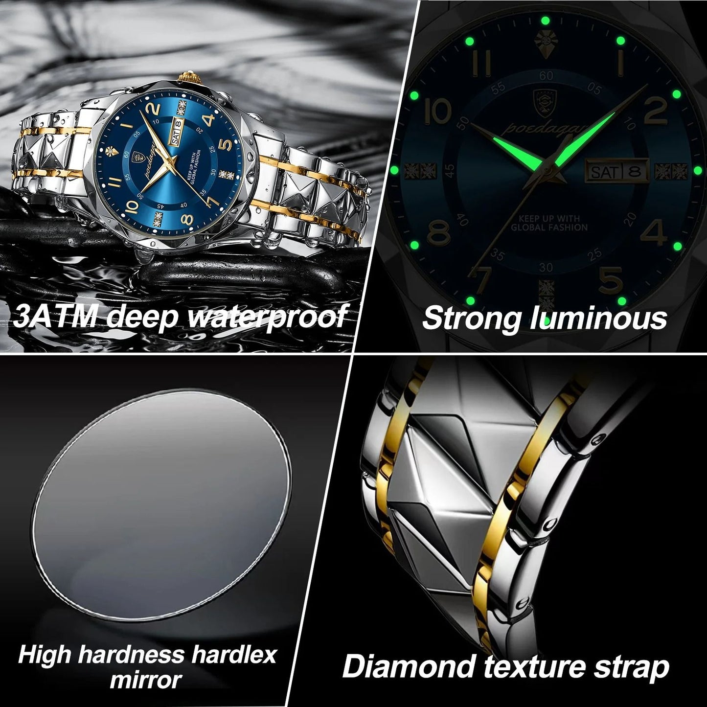 Poedagar Luxury Men Quartz Watch Waterproof Luminous Date Week