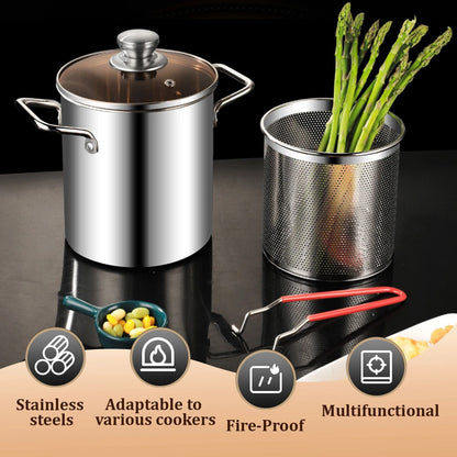 Stainless Steel Deep Frying Pot with Basket and Lid