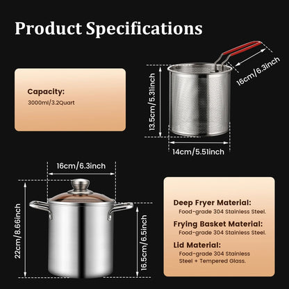 Stainless Steel Deep Frying Pot with Basket and Lid