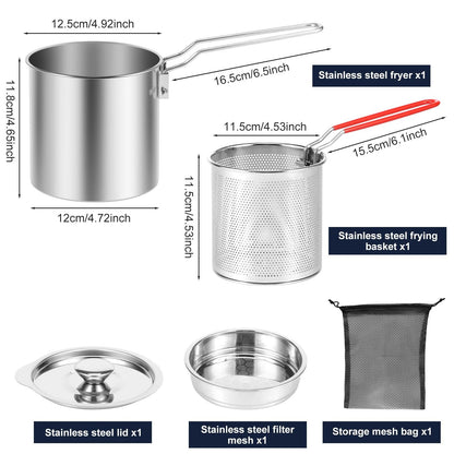 Stainless Steel Deep Frying Pot with Basket and Lid