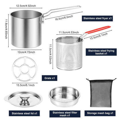 Stainless Steel Deep Frying Pot with Basket and Lid