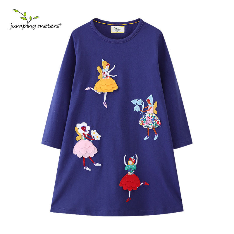 Jumping Meters Girls Dress, 2-7T Dancing Baby Long Sleeve, Cute Party Dress with Animals Applique and Dots, Childrens