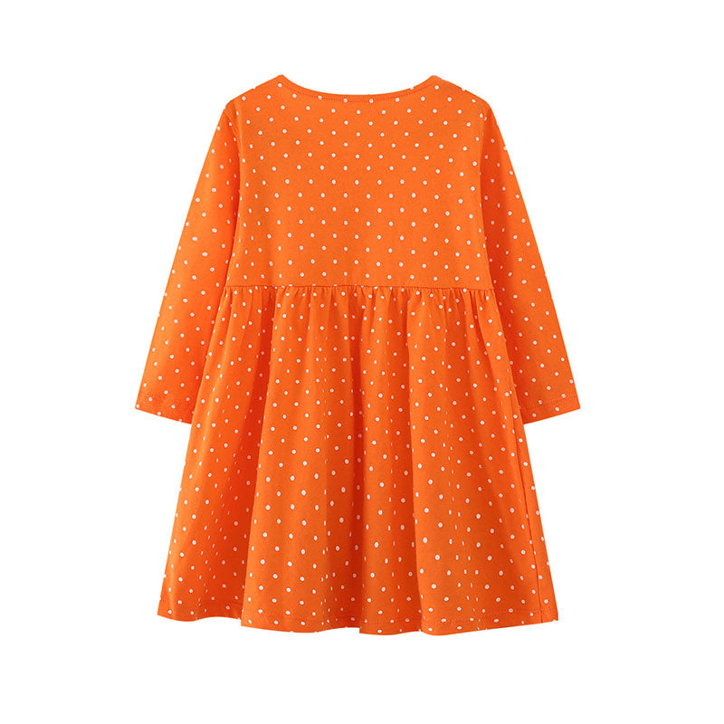 Jumping Meters Girls Dress, 2-7T Dancing Baby Long Sleeve, Cute Party Dress with Animals Applique and Dots, Childrens