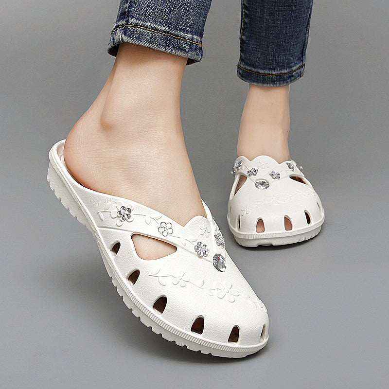 Women Jelly Slippers, Fashion Breathable Outdoor Platform Slippers, Baotou Roma Hole Shoes for Indoor House & Beach