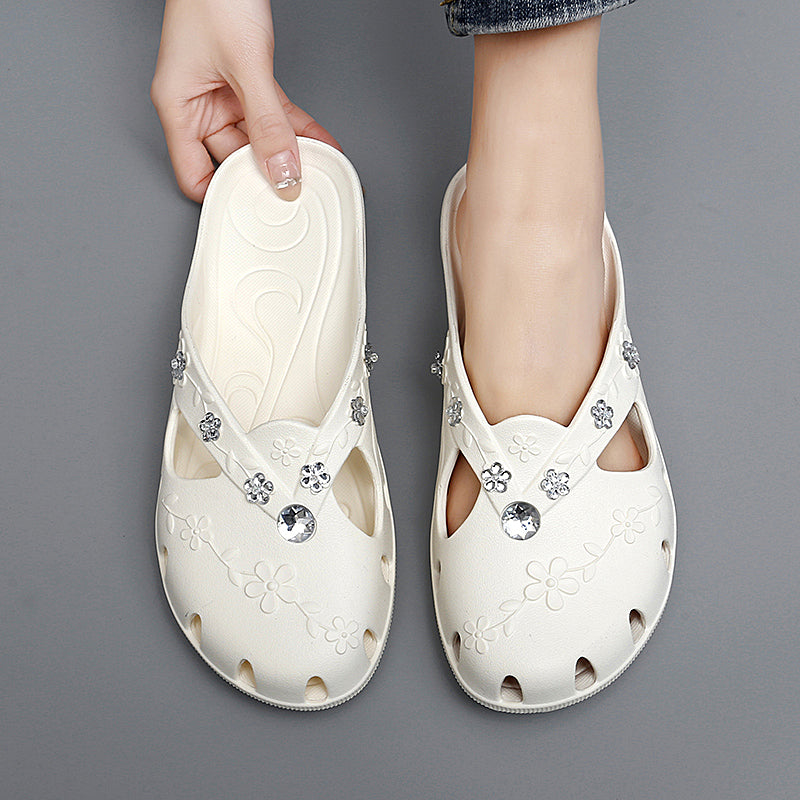 Women Jelly Slippers, Fashion Breathable Outdoor Platform Slippers, Baotou Roma Hole Shoes for Indoor House & Beach