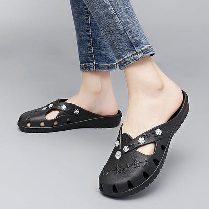 Women Jelly Slippers, Fashion Breathable Outdoor Platform Slippers, Baotou Roma Hole Shoes for Indoor House & Beach