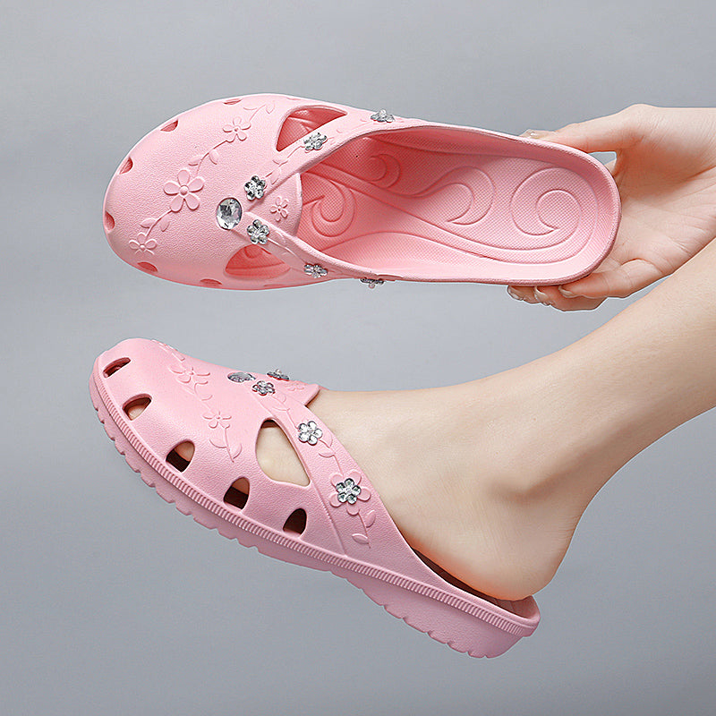 Women Jelly Slippers, Fashion Breathable Outdoor Platform Slippers, Baotou Roma Hole Shoes for Indoor House & Beach