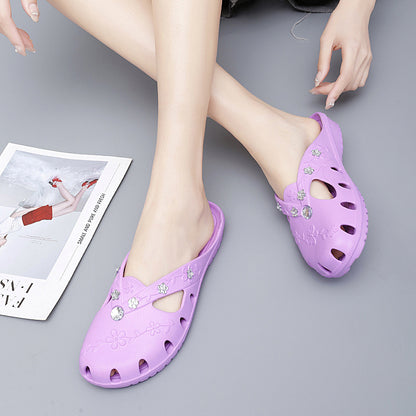 Women Jelly Slippers, Fashion Breathable Outdoor Platform Slippers, Baotou Roma Hole Shoes for Indoor House & Beach