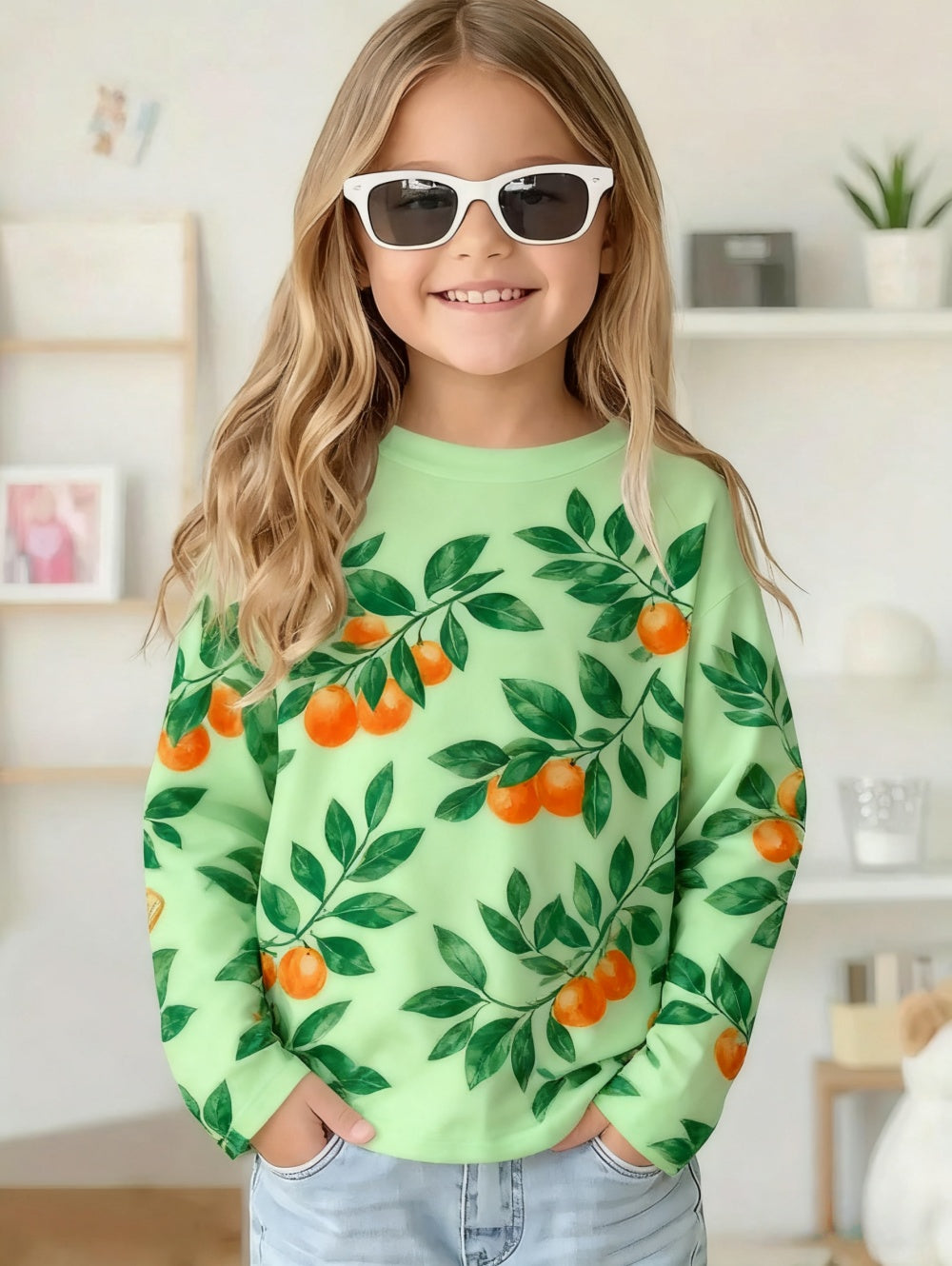 Cute Pink Clouds 3D Print Kids T-Shirt, Girls Long Sleeve Top, Casual Comfort Childrens Clothing for Autumn Outdoors
