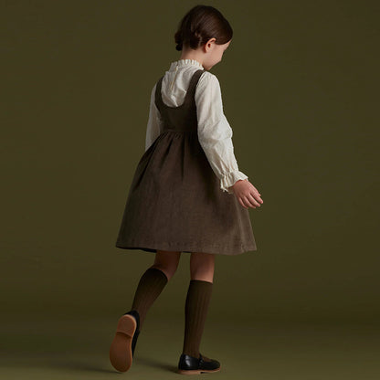 Autumn Fashion, Girls Corduroy Dress, Retro Style, Adjustable Straps, Casual Loose Fit, Sleeveless Ruched Design, C