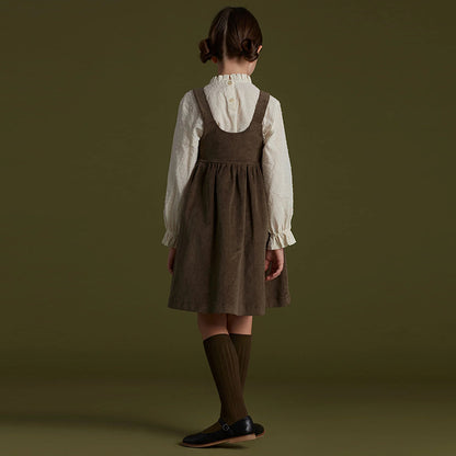 Autumn Fashion, Girls Corduroy Dress, Retro Style, Adjustable Straps, Casual Loose Fit, Sleeveless Ruched Design, C