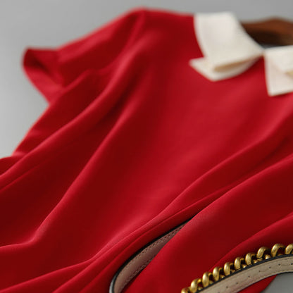 New Style Dress, Fashionable Doll Neck, Slim Fit A Line Skirt, Soft Red, Age Reducing Design
