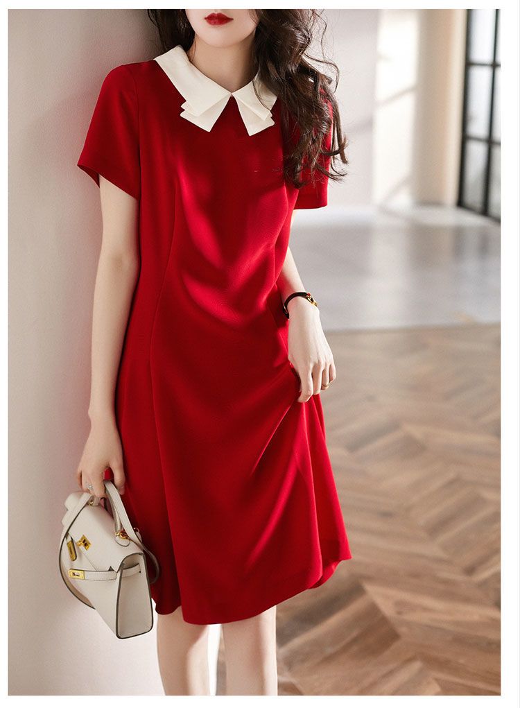 New Style Dress, Fashionable Doll Neck, Slim Fit A Line Skirt, Soft Red, Age Reducing Design