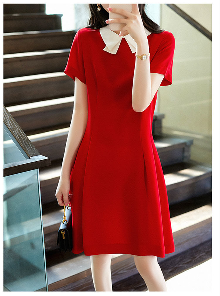 New Style Dress, Fashionable Doll Neck, Slim Fit A Line Skirt, Soft Red, Age Reducing Design