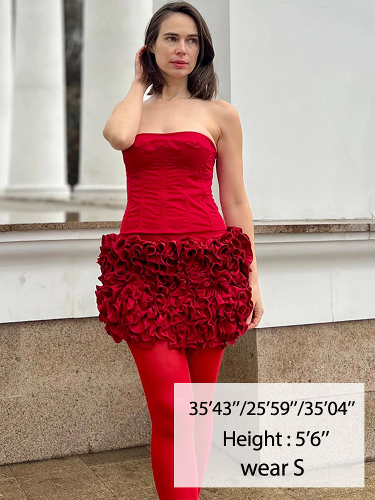 Mingmingxi Winter Cocktail Dress, Strapless Sexy Mini Dress, Luxury Red Lace Up, New Year Party Dresses for Women