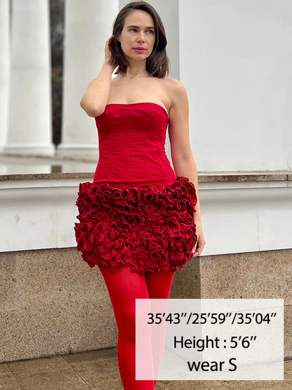 Mingmingxi Winter Cocktail Dress, Strapless Sexy Mini Dress, Luxury Red Lace Up, New Year Party Dresses for Women