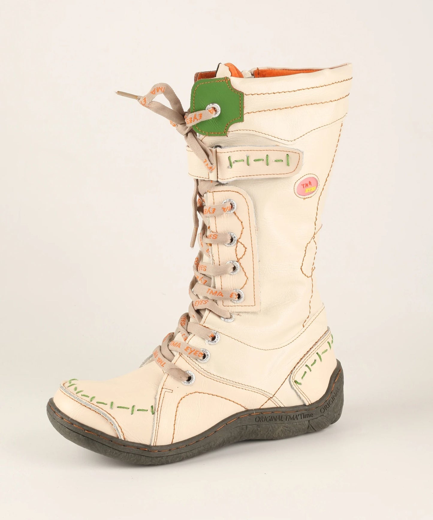 Womens Long Warm Leather Winter Boots with Hand Stitched Design