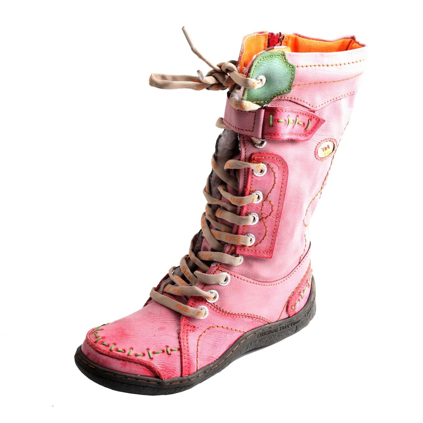 Womens Long Warm Leather Winter Boots with Hand Stitched Design