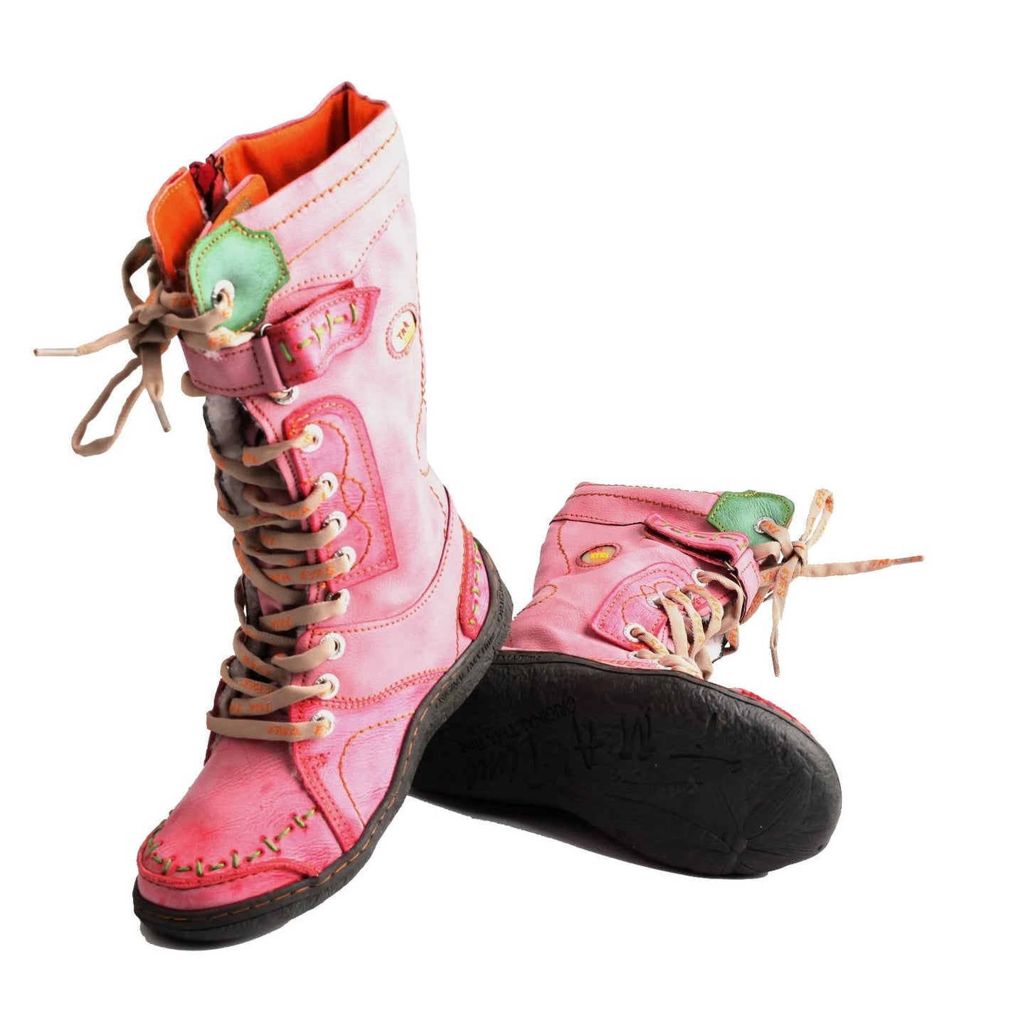 Womens Long Warm Leather Winter Boots with Hand Stitched Design