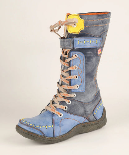 Womens Long Warm Leather Winter Boots with Hand Stitched Design