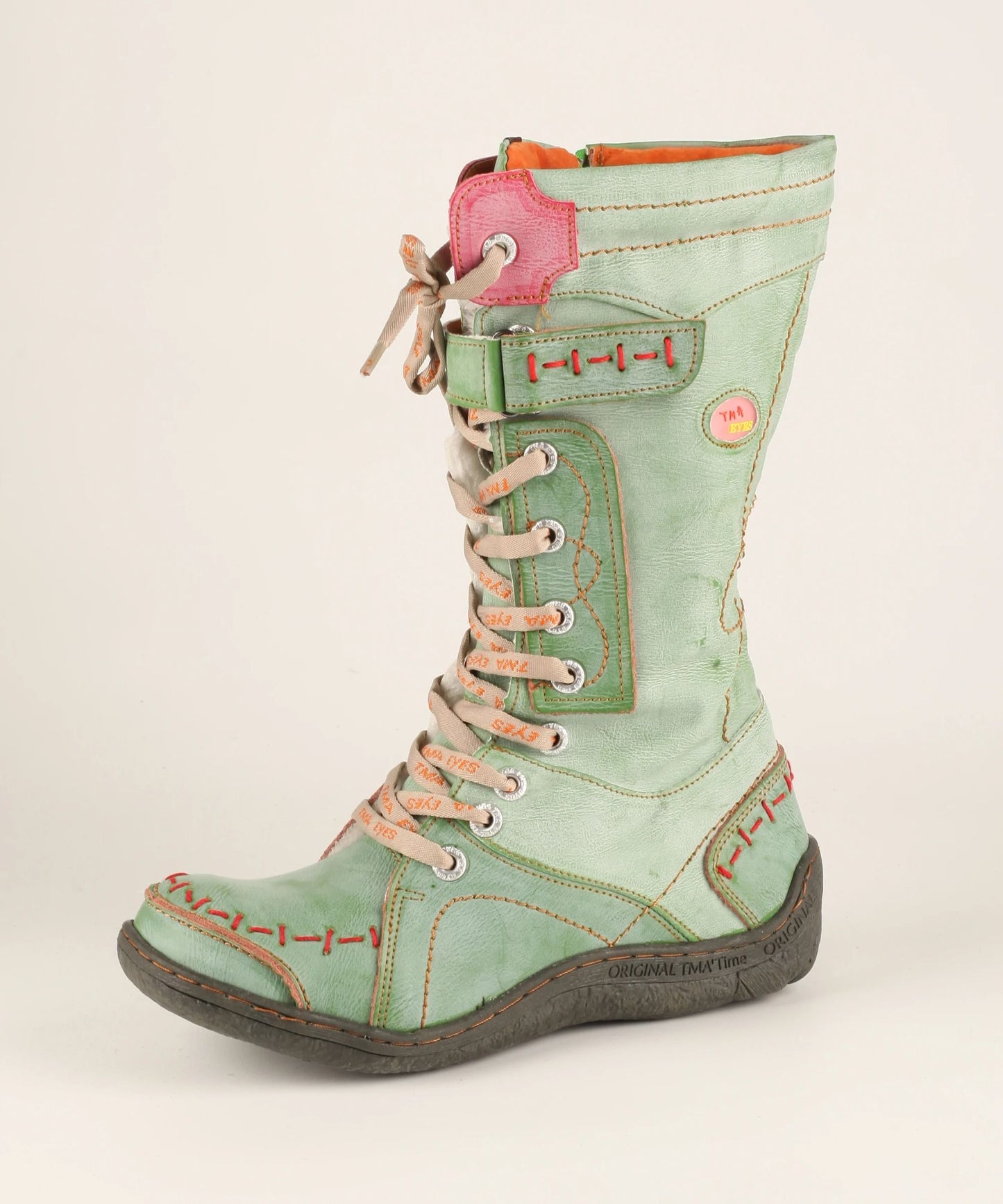 Womens Long Warm Leather Winter Boots with Hand Stitched Design