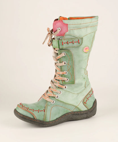 Womens Long Warm Leather Winter Boots with Hand Stitched Design