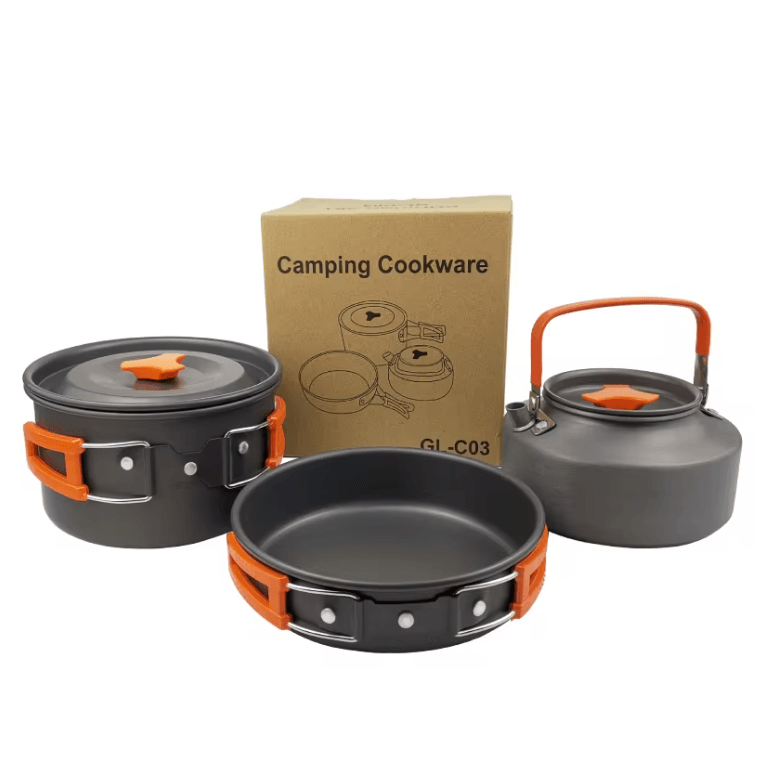 Camping Cookware Set with Folding Pot and Kettle for 2 to 3 People