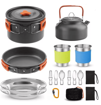 Camping Cookware Set with Folding Pot and Kettle for 2 to 3 People