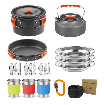 Camping Cookware Set with Folding Pot and Kettle for 2 to 3 People