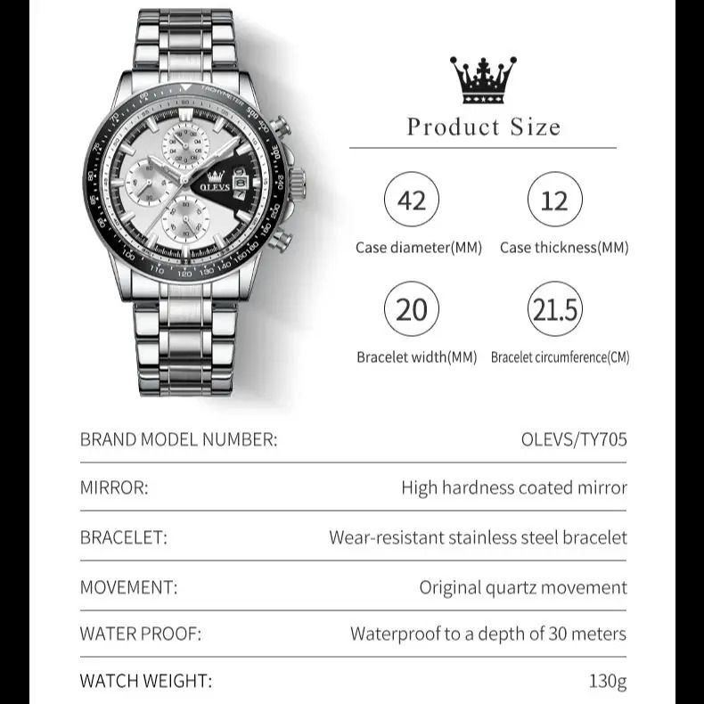 OLEVS TY705 Men Quartz Watch Waterproof Luminous Multifunction