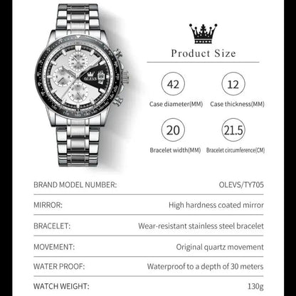 OLEVS TY705 Men Quartz Watch Waterproof Luminous Multifunction