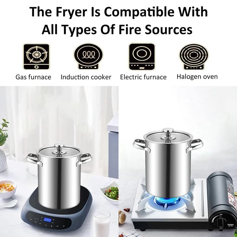 LMETJMA 3L Deep Fryer Pot Stainless Steel with Mesh Basket and Lid