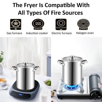 LMETJMA 3L Deep Fryer Pot Stainless Steel with Mesh Basket and Lid