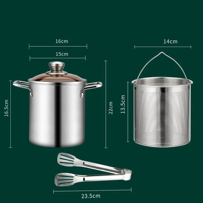 LMETJMA 3L Deep Fryer Pot Stainless Steel with Mesh Basket and Lid