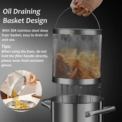 LMETJMA 3L Deep Fryer Pot Stainless Steel with Mesh Basket and Lid