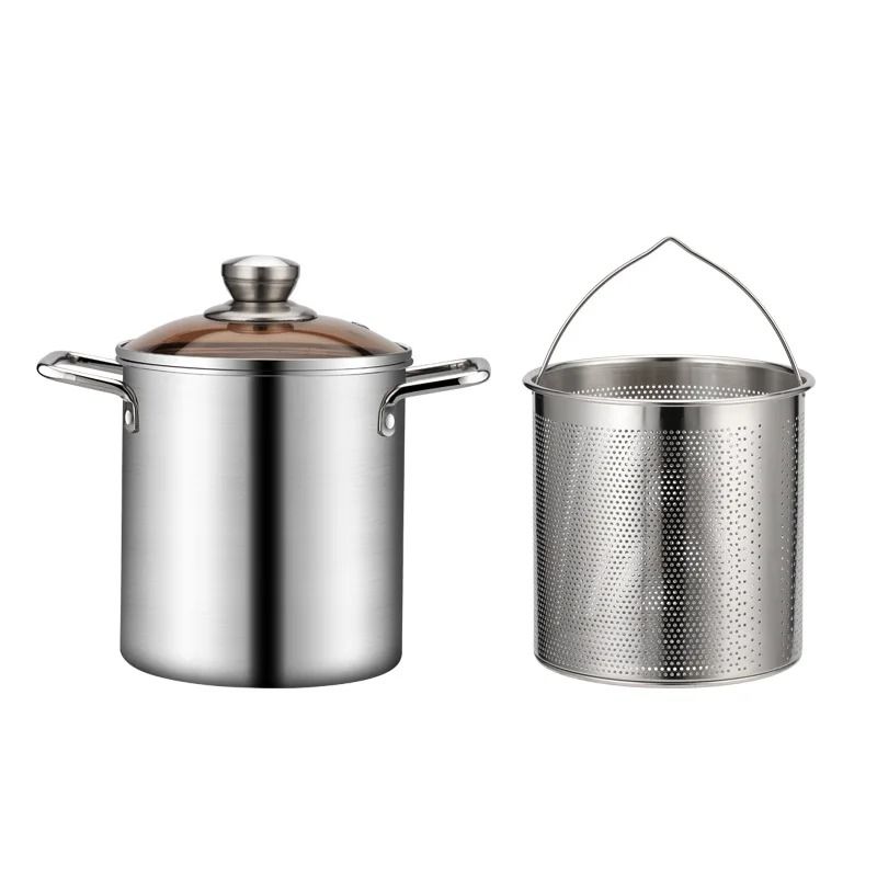 LMETJMA 3L Deep Fryer Pot Stainless Steel with Mesh Basket and Lid