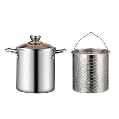 LMETJMA 3L Deep Fryer Pot Stainless Steel with Mesh Basket and Lid