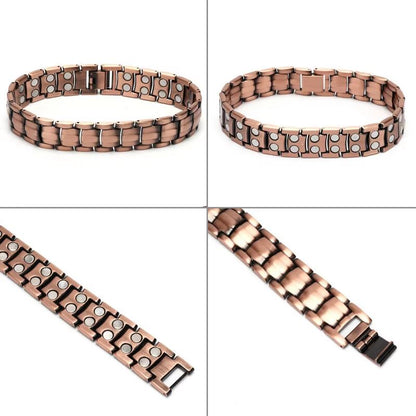 Vintage Copper Magnetic Bracelet for Men Pain Relief Therapy Link Chain with Double Row Magnets