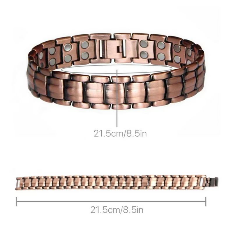 Vintage Copper Magnetic Bracelet for Men Pain Relief Therapy Link Chain with Double Row Magnets