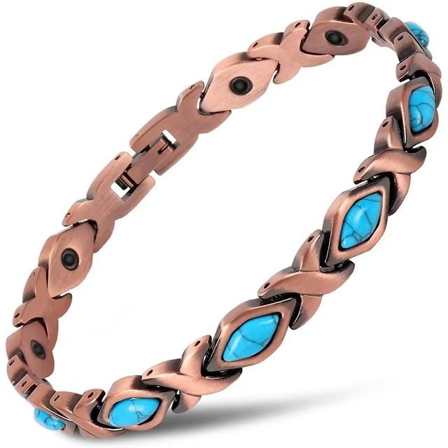 Vintage Copper Magnetic Bracelet for Men Pain Relief Therapy Link Chain with Double Row Magnets