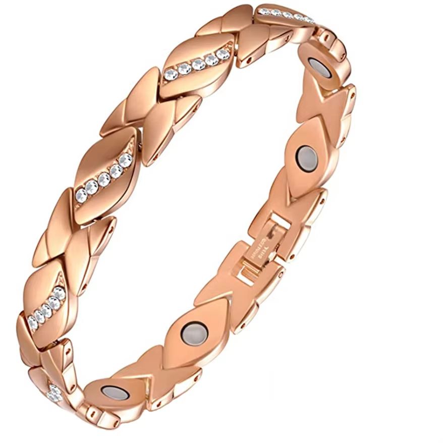 Vintage Copper Magnetic Bracelet for Men Pain Relief Therapy Link Chain with Double Row Magnets