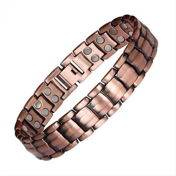 Vintage Copper Magnetic Bracelet for Men Pain Relief Therapy Link Chain with Double Row Magnets