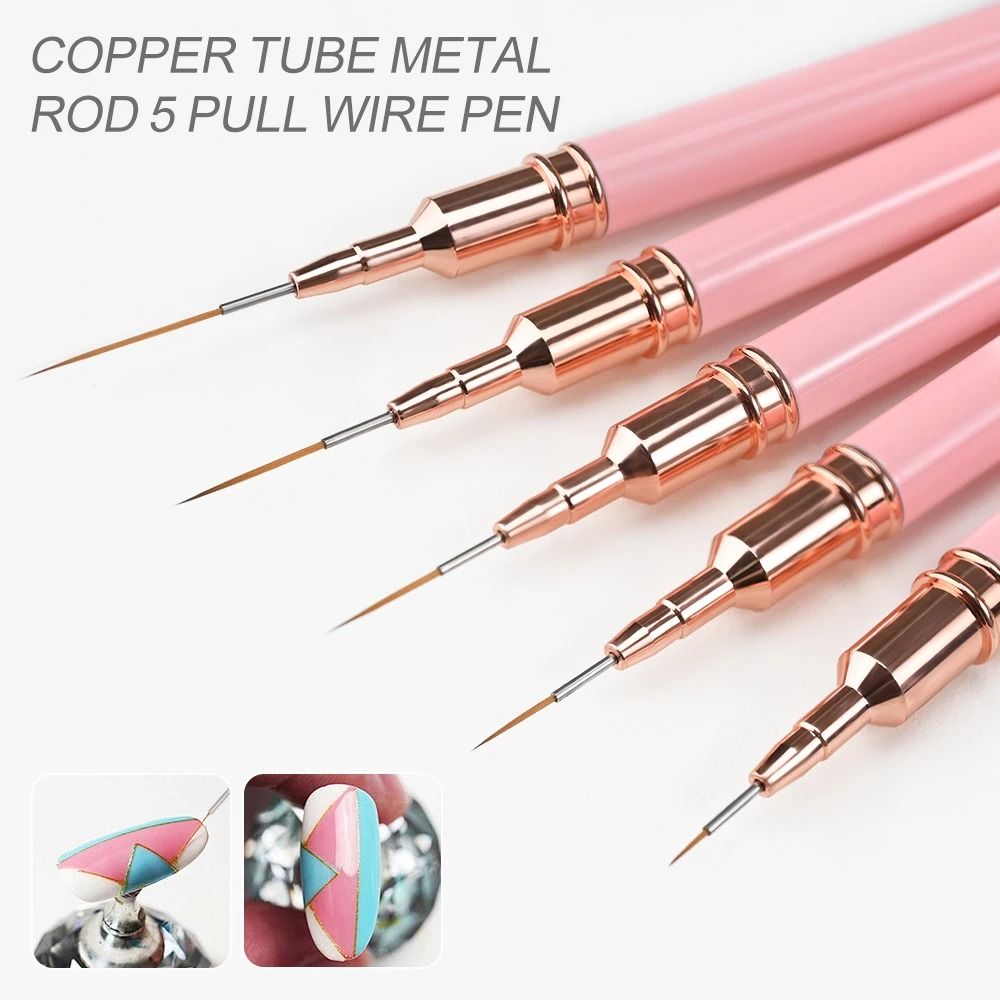 Ultra Thin Pink Nail Art Liner Brushes Set (5 pcs)