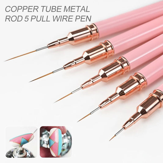Ultra Thin Pink Nail Art Liner Brushes Set (5 pcs)