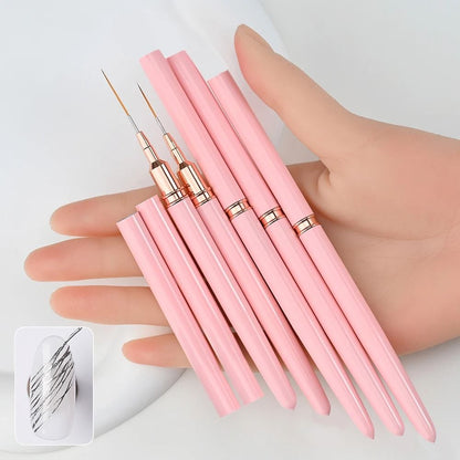 Ultra Thin Pink Nail Art Liner Brushes Set (5 pcs)