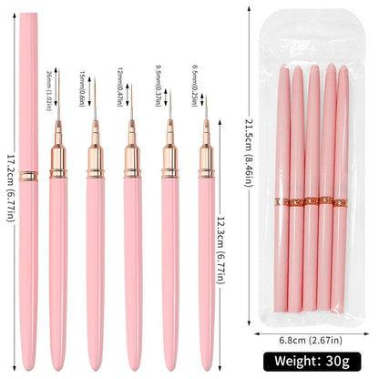 Ultra Thin Pink Nail Art Liner Brushes Set (5 pcs)